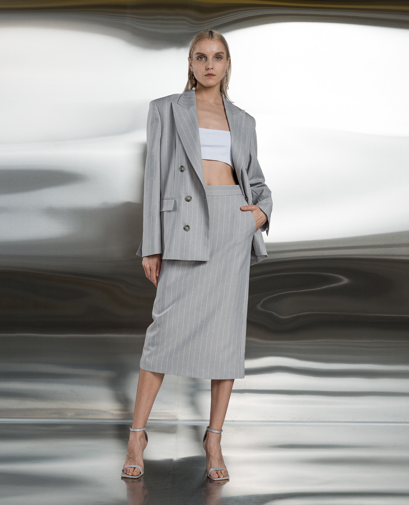 Gray double-breasted striped jacket The Andamane 2