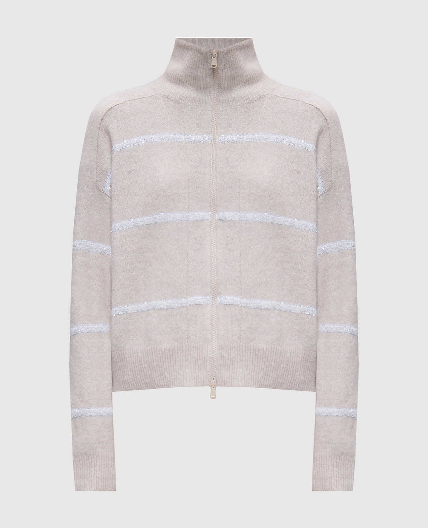Beige cardigan with wool in a stripe with lurex brunello cucinelli