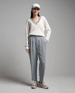 Brunello Cucinelli Gray linen pants with monil chain MH126P8292