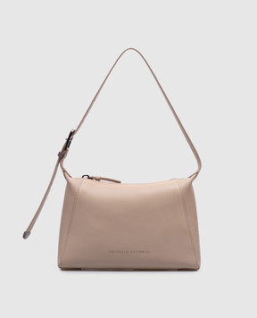 Brunello Cucinelli Beige leather bag with logo print MBFOD2663