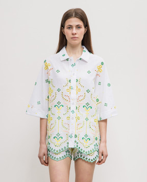 Charo Ruiz Isma white linen blouse with broderie embroidery 244200