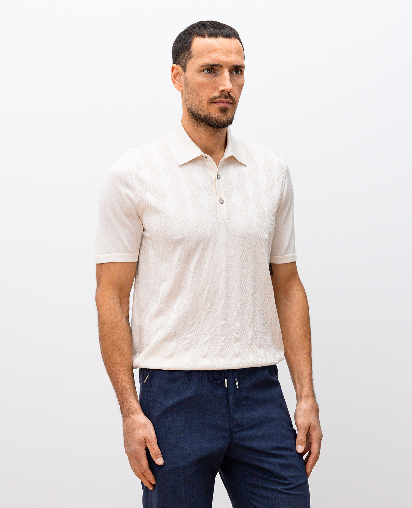 

White silk polo shirt with woven pattern Bertolo Cashmere