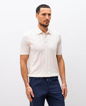 Bertolo Cashmere White silk polo shirt with woven pattern 902458002471