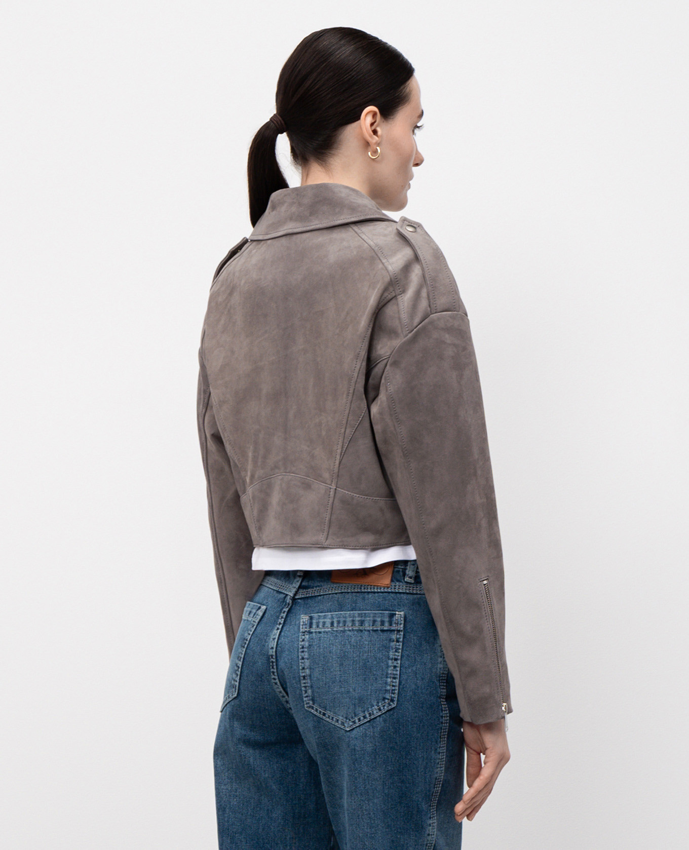 

Gray suede cropped biker jacket Babe Pay Pls, Grey