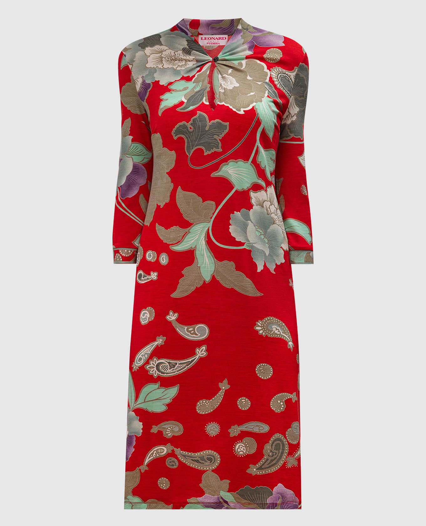 

Red midi dress with wool and silk in floral print Leonard