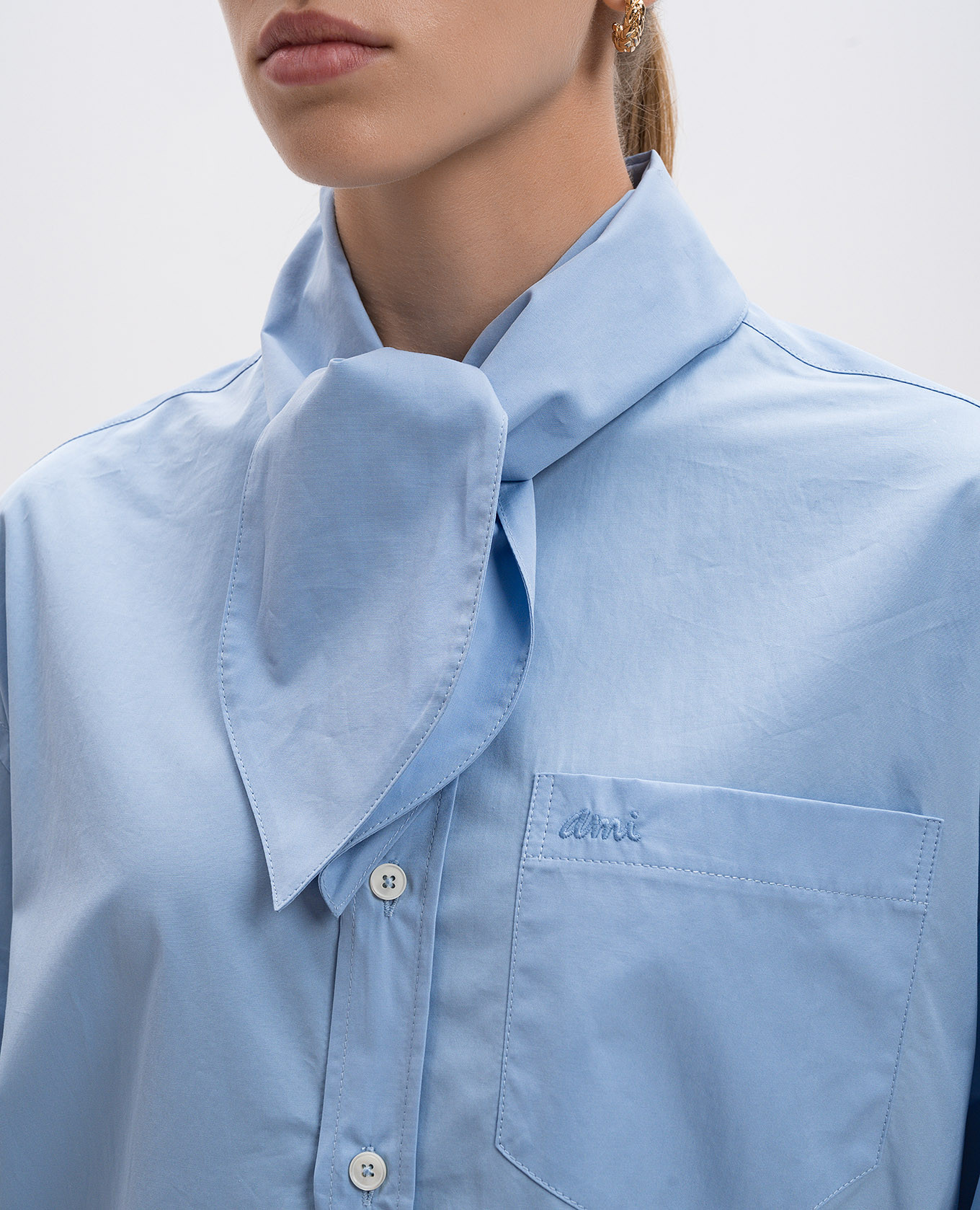 

Blue blouse with logo embroidery Ami Paris, Light blue