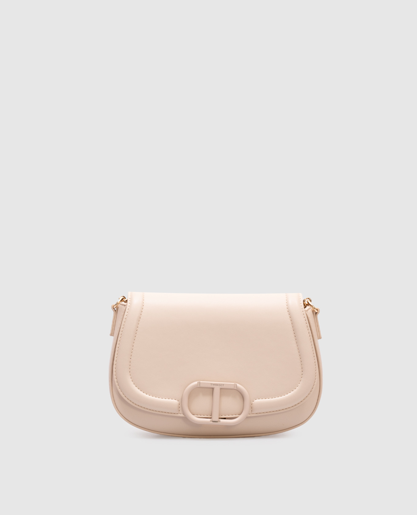 

Beige leather Tracolla messenger bag with Oval T emblem Twinset