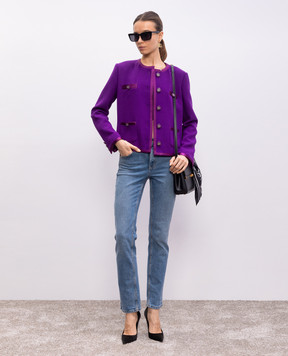 Dolce&Gabbana Purple wool and silk jacket with branded hardware F27DETFU2TZ