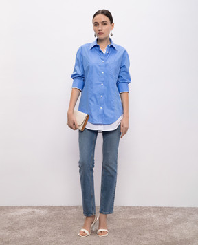 Victoria Beckham Blue shirt with embroidered monogram logo 1125WSH006011C