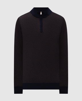 Cashmere&Whiskey Blue wool and cashmere sweater with a pattern PL507