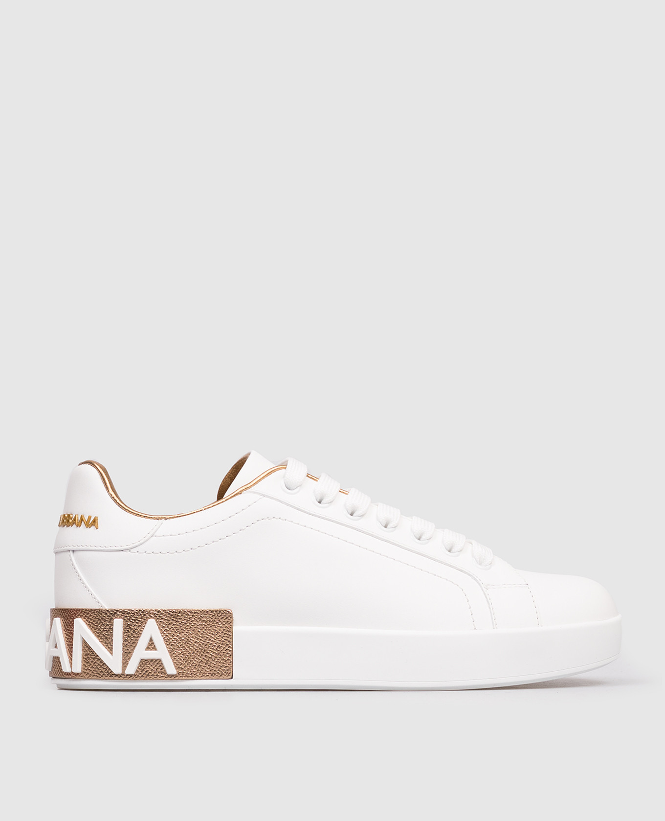 White leather sneakers with textured logo Dolce&Gabbana