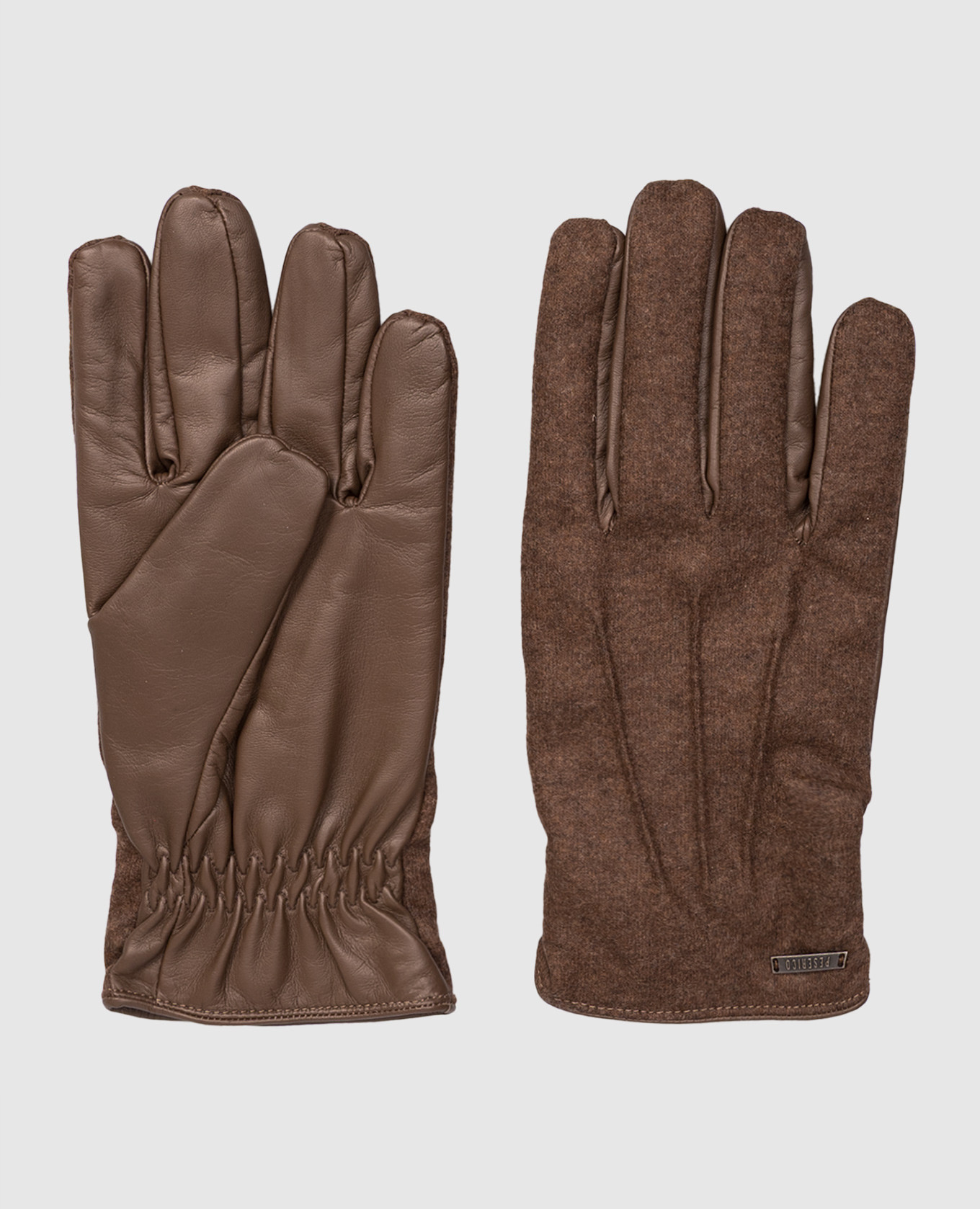 Brown combination gloves with wool Peserico