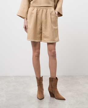 Twinset Beige linen shorts with embroidery 251LB2FDD