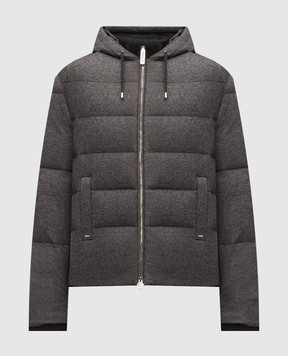 Stefano Ricci Grey silk and cashmere down jacket with monogram MDJ53001004646