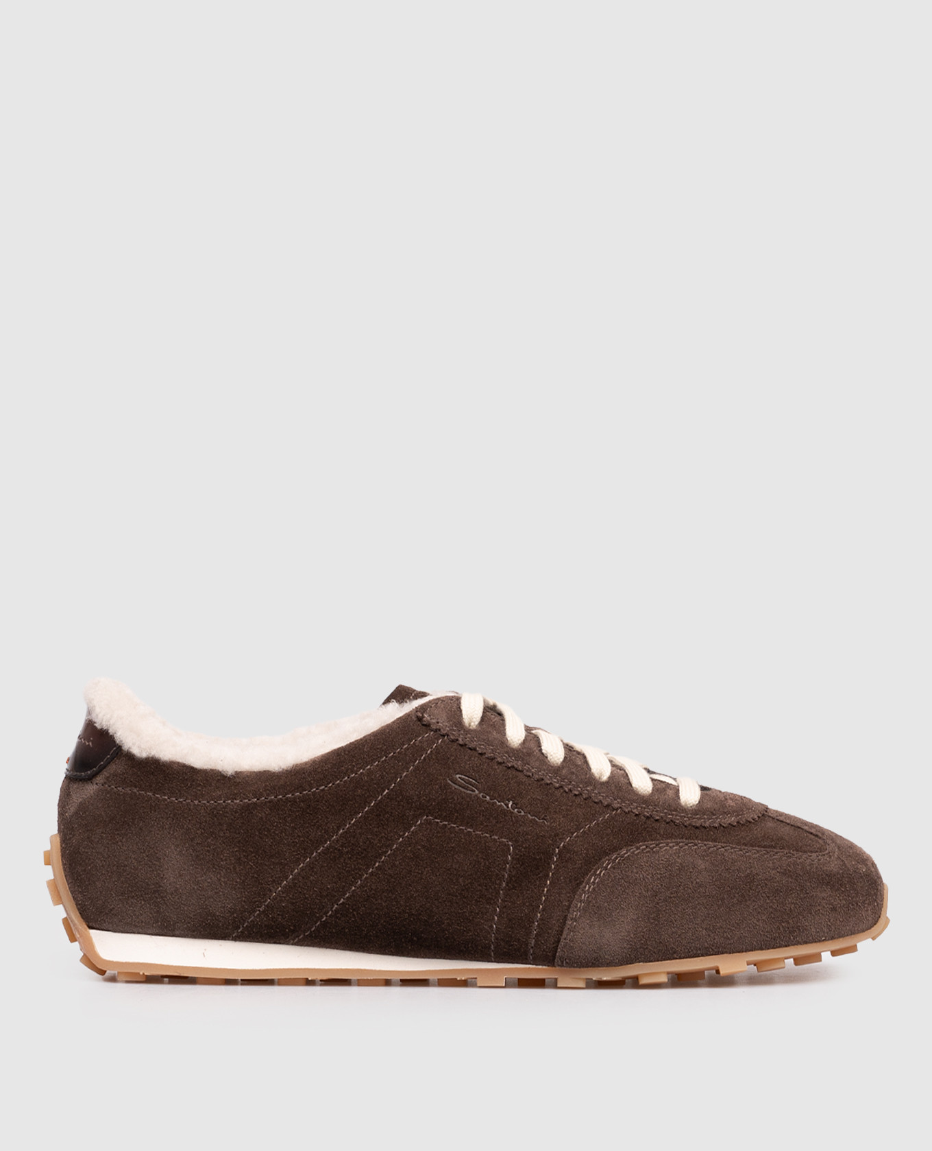 Brown suede sneakers with fur and logo Santoni