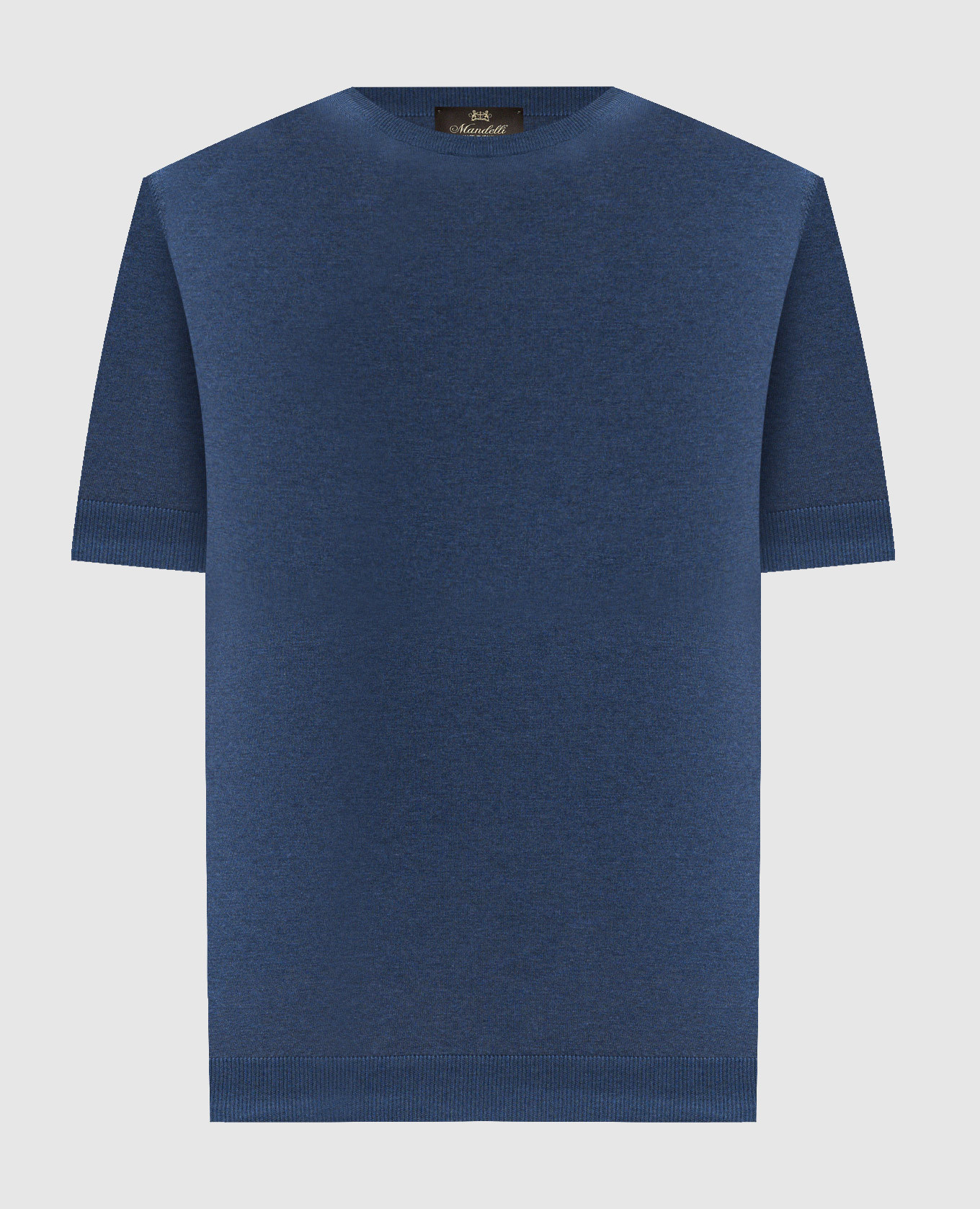

Blue silk T-shirt with metal logo plate Enrico Mandelli