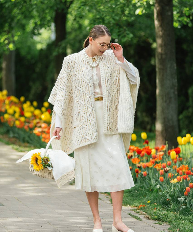 Dolce&Gabbana Jupe midi beige avec logo en soie motif monogramme