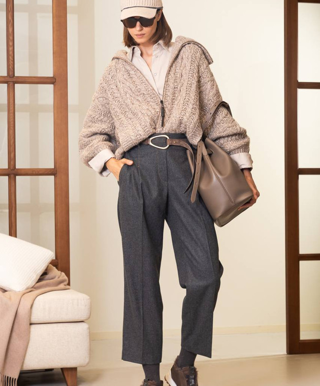 Brunello Cucinelli - Beige wool and cashmere cardigan with