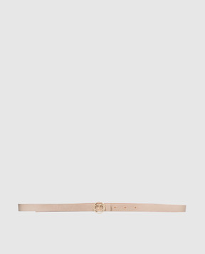 Twinset Beige leather belt with crystal logo emblem 251TA4390
