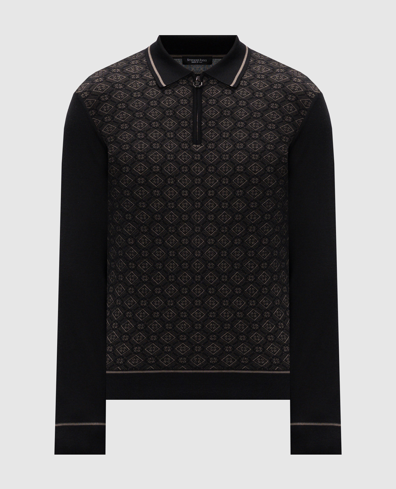 

Black cashmere and silk polo with metallic logo Stefano Ricci