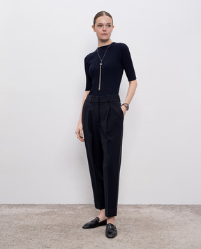 Peserico Blue wool pants with monil chain A04816V02008