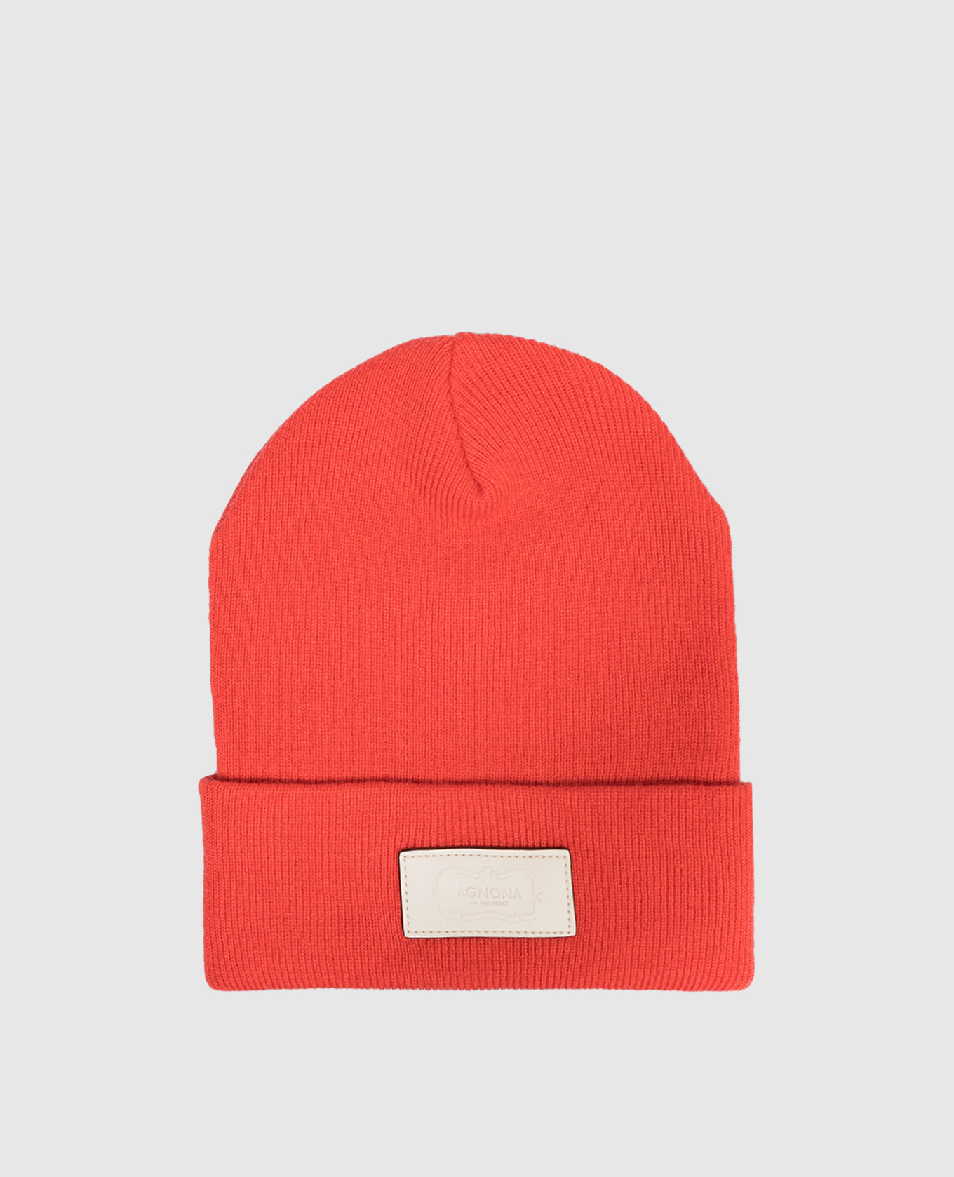 

Red cashmere beanie with leather logo patch Agnona