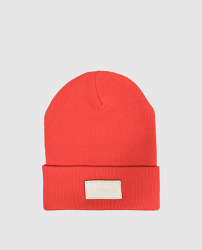 Agnona Red cashmere beanie with leather logo patch MK06Z101K120H