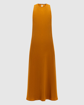 Asceno Valencia brown silk midi dress D020F03C431