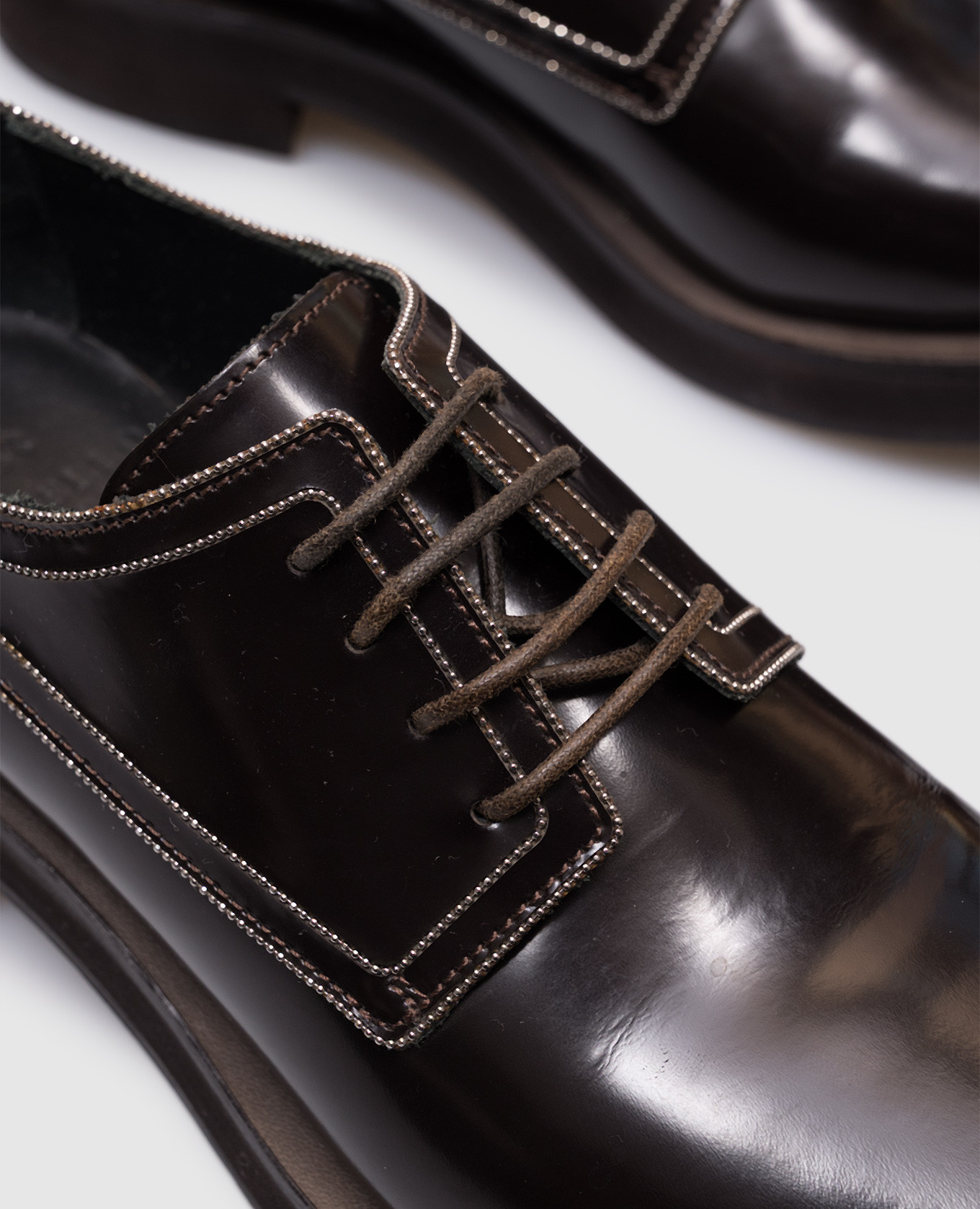 Brown leather glossy derby with monil chain Brunello Cucinelli 5