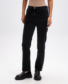 Palm Angels Black jeans with leather logo patch PWYA021F24FAB001