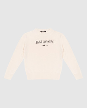 Balmain Children's beige wool and cashmere sweater with logo BX9P60Z3294610