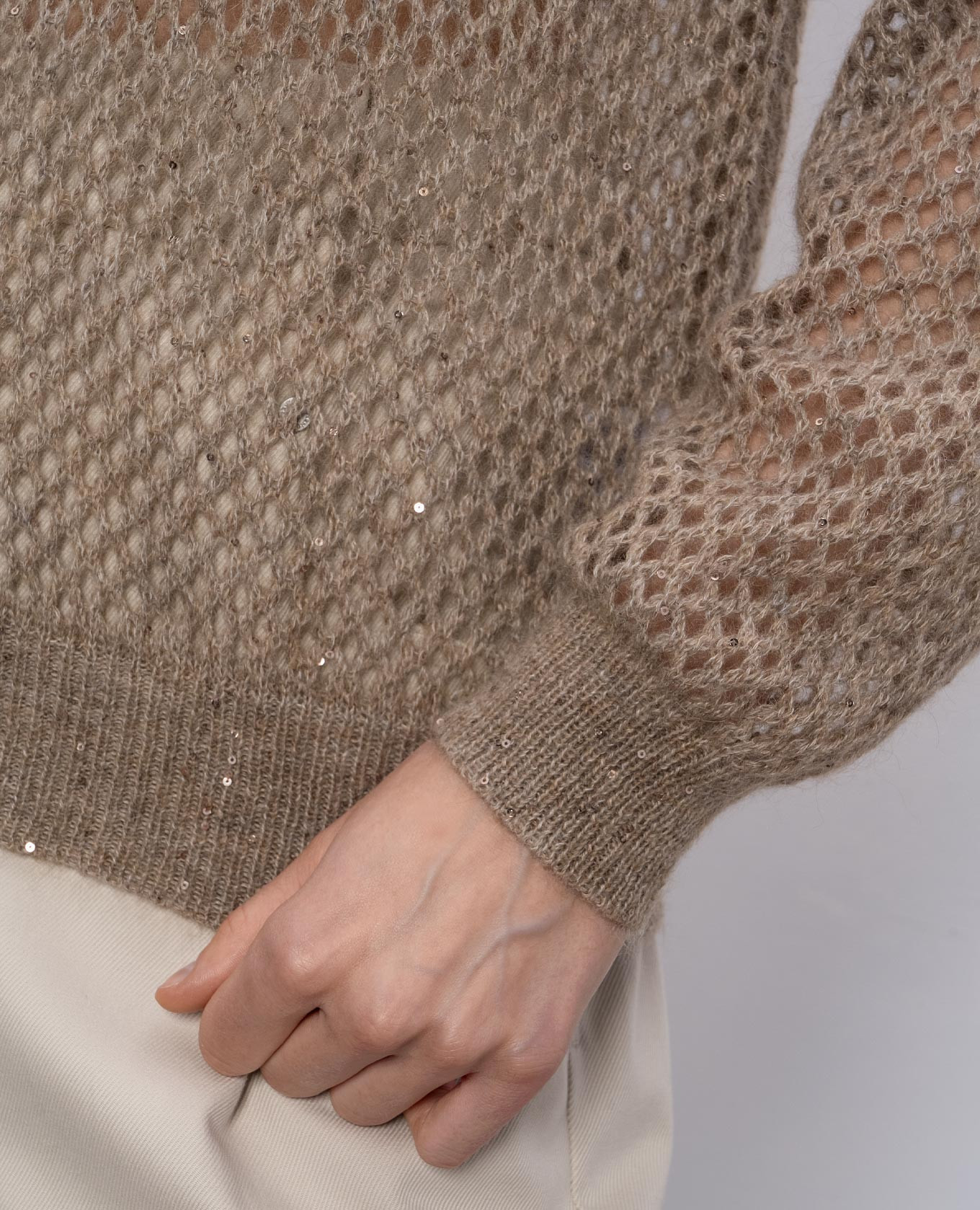 

Beige mohair and wool sweater with openwork pattern Brunello Cucinelli