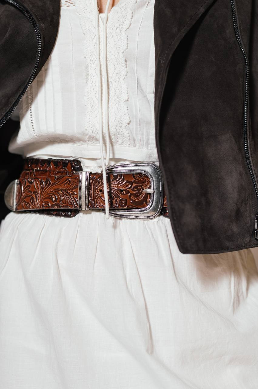 

Brown embossed leather belt Babe Pay Pls
