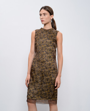 Maison Margiela Brown dress in floral print with a cutout S31CT0951