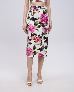 Dolce&Gabbana White floral print pencil skirt F4CVPTFSRQJ