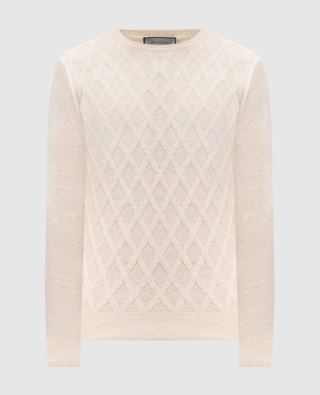 Beige wool and cashmere patterned jumper