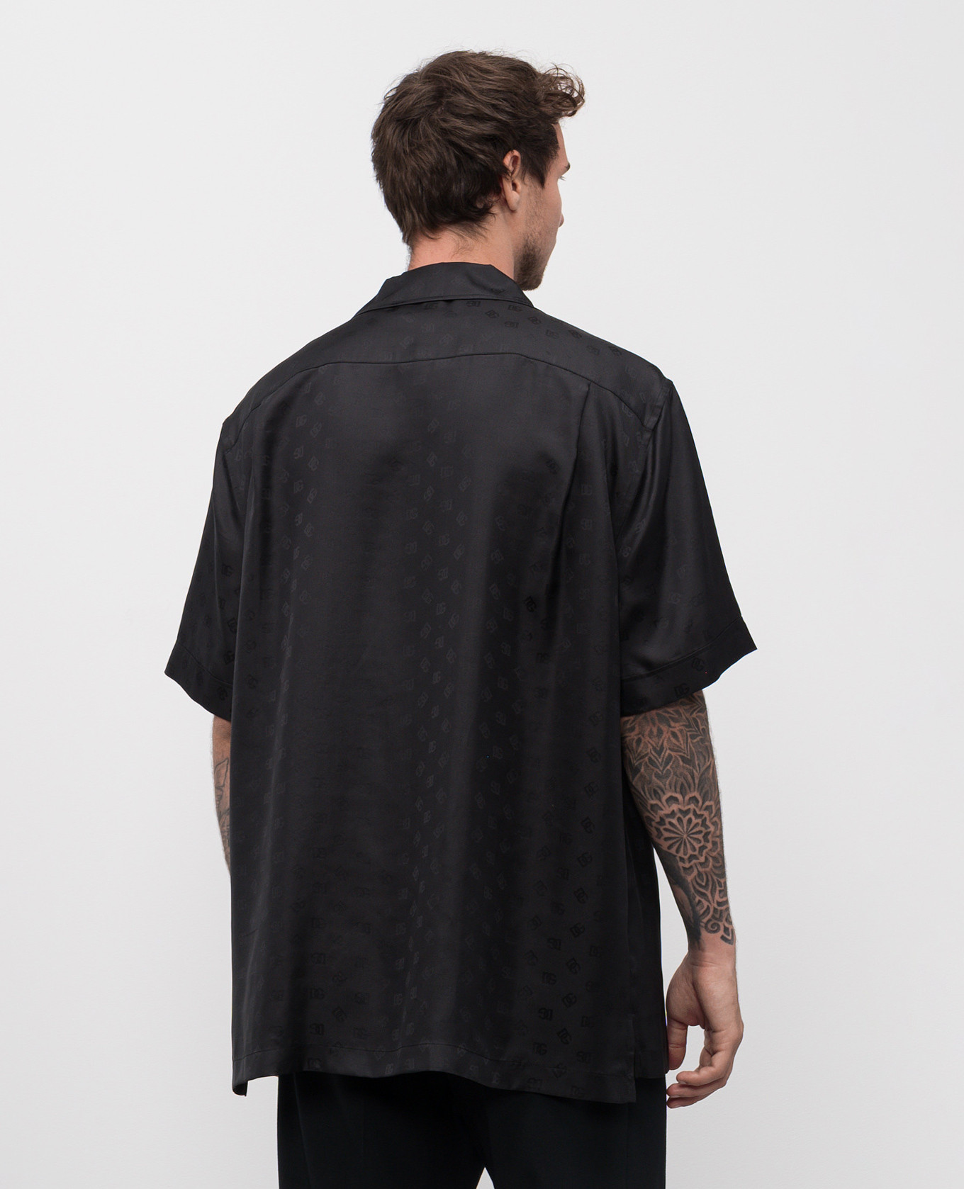 Black silk shirt with monogram logo pattern Dolce&Gabbana 3