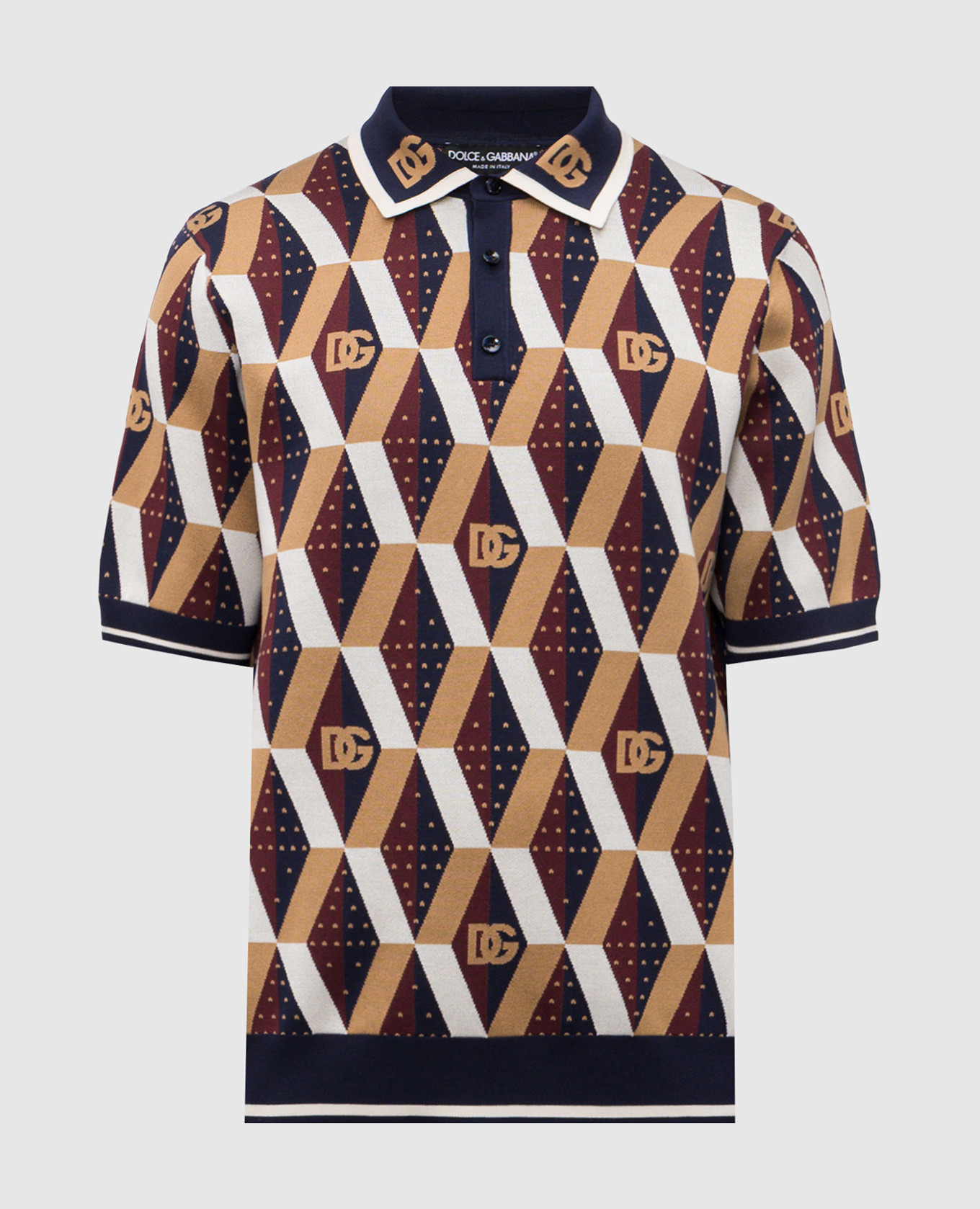 

Geometric pattern silk polo shirt Dolce&Gabbana, White
