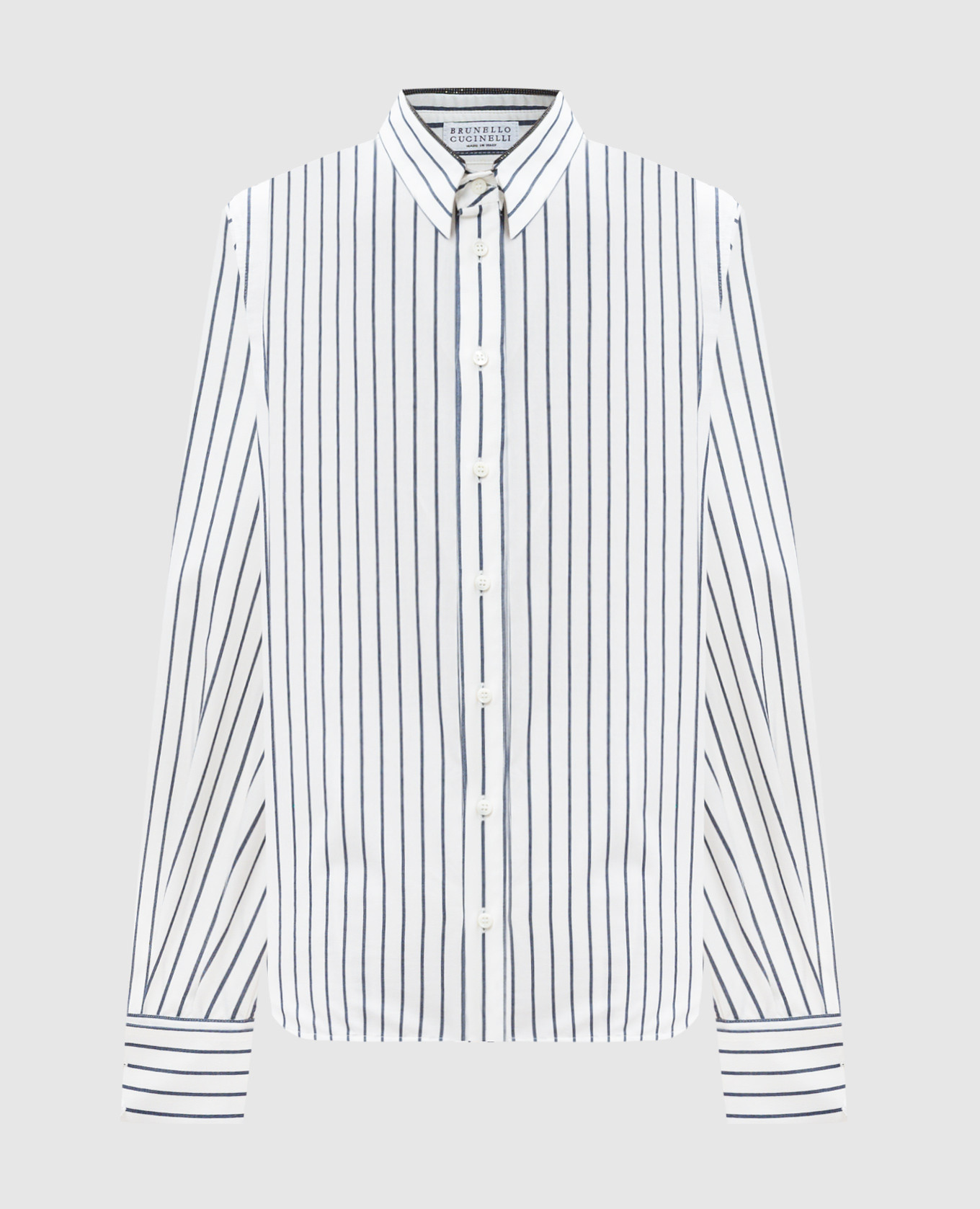 White shirt with a striped monil chain brunello cucinelli