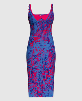Versace Jeans Couture Blue midi dress in Animalier branded print 76HAO919NS397