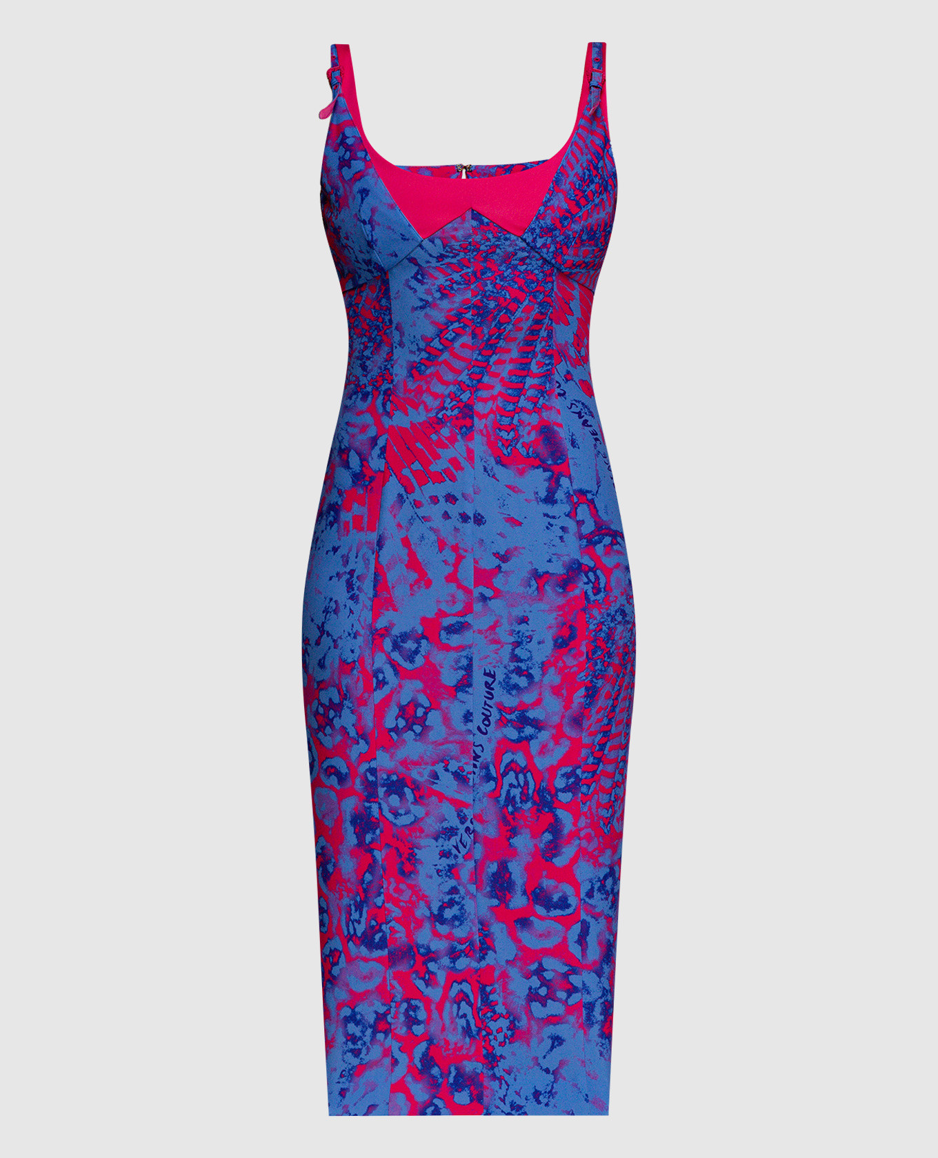 Blue midi dress in Animalier branded print Versace Jeans Couture
