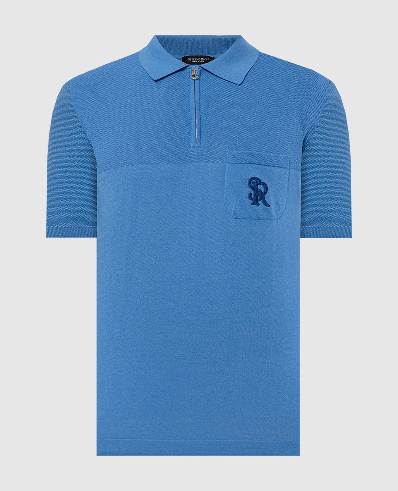 

Blue silk polo with monogram logo embroidery Stefano Ricci, Голубой