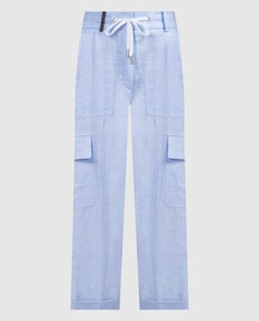 Peserico Blue linen cargo pants with logo patch P0405602600