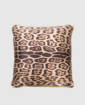 Roberto Cavalli Yellow monogram logo cushion with animal print H0100000019C119