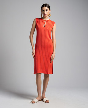Peserico Red midi dress with monil chain S92240F1409173