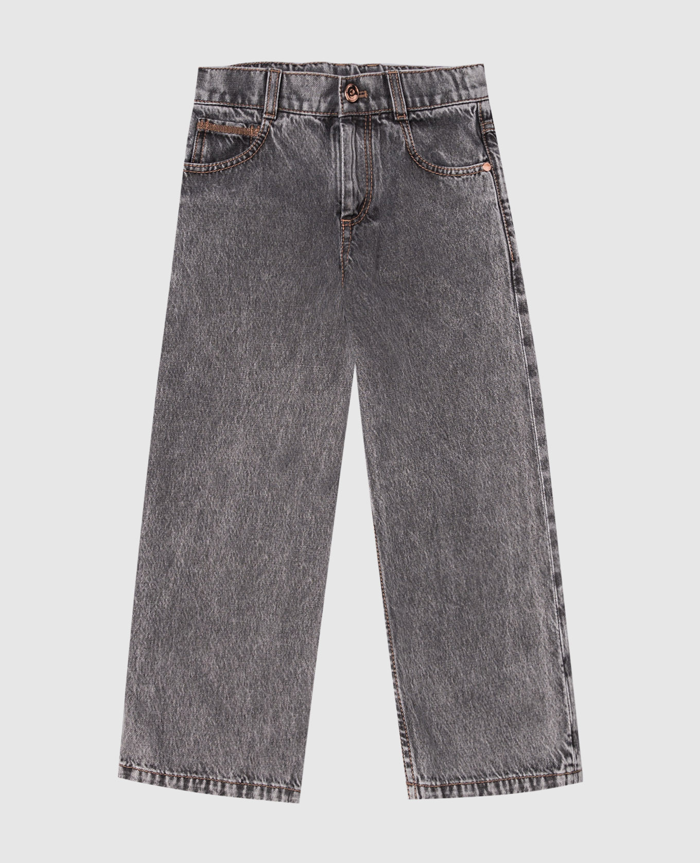 Children&#39;s gray jeans with a monil chain Brunello Cucinelli
