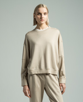 Brunello Cucinelli Beige sweatshirt with silk and monil chain MD828SM600