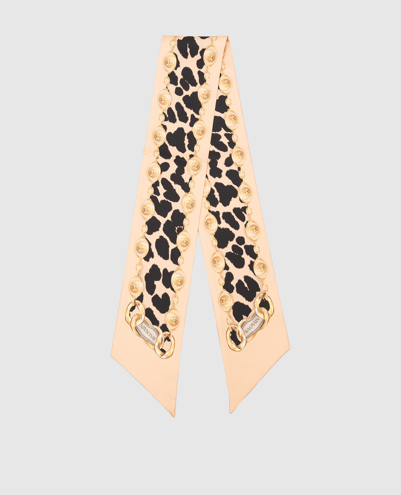 

Beige silk twill ribbon in animal print Balmain