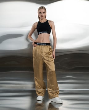 Palm Angels Brown linen trousers with logo PWCA117S24FAB0016110
