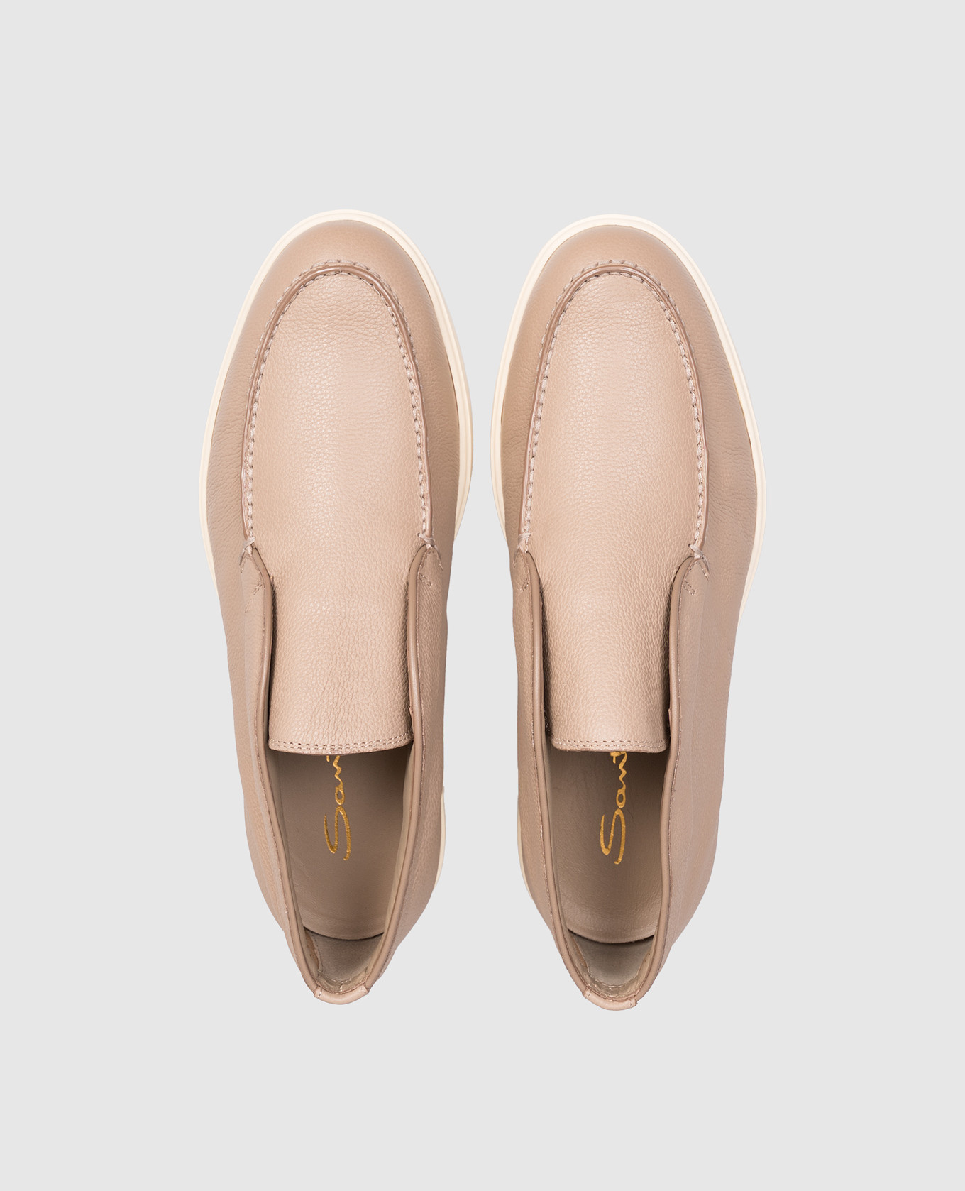 Beige leather deserts with logo Santoni 4